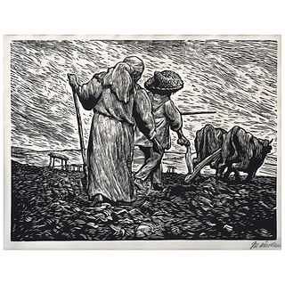 LEOPOLDO MÉNDEZ, La siembra, 1948, Signed, Woodcut without print number, 11.8 x 15.7" (30 x 40 cm)