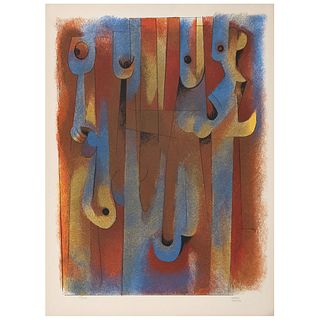 CARLOS MÉRIDA, La cariatide azul en busca del tiempo perdido, 1980, Signed, Serigraphy 51 x 100, 26.3 x 20" (67 x 51 cm)