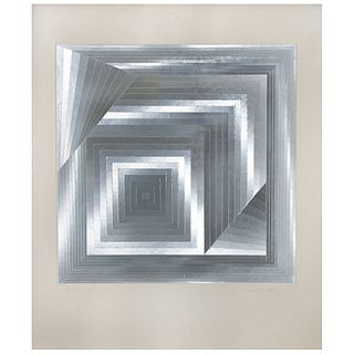 VICTOR VASARELY, Rey Tey, Signed, Serigraphy on aluminum 177 / 200, 19 x 18.8" (48.5 x 48 cm)