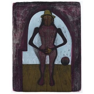 RUFINO TAMAYO, Femme au Collant Rose, from Mujeres suite, 1969, Signed, Lithograph H. C., 27.5 x 20.6" (70 x 52.5 cm)
