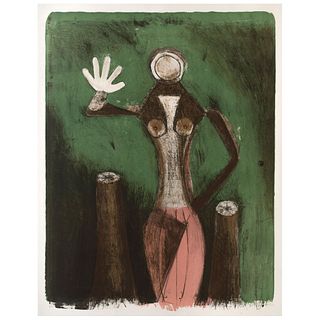 RUFINO TAMAYO, Femme en Mauve (Mujer en lila), from the suite Mujeres, 1969, Lithograph H. C. edition 150, 29.9 x 22" (76 x 56 cm), Document
