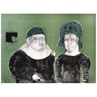 JOSÉ LUIS CUEVAS, Los Borgia, from the binder Crime by Cuevas, 1968, Signed, Lithograph 85 / 100, 21.8 x 28.3" (55.5 x 72 cm)