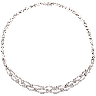 CHOKER WITH DIAMONDS IN 18K WHITE GOLD, Box clasp with 8-shaped safety, Weight: 55.5 g, Length: 15.7" (40.0 cm)