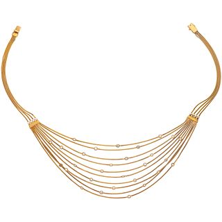 CHOKER WITH DIAMONDS IN 18K YELLOW GOLD, Box clasp with pressure safety. Weight: 42.2 g.