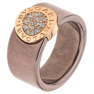 RING WITH DIAMONDS IN CERAMIC AND 18K ROSE GOLD FROM THE BVLGARI FIRM, BVLGARI BVLGARI COLLECTION, Weight: 8.0 g. Size: 6