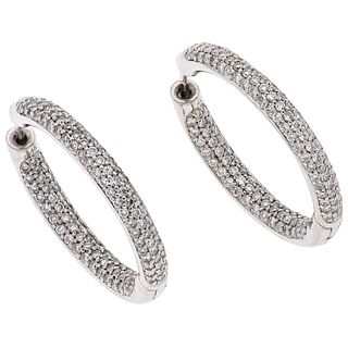 PAIR OF EARRINGS WITH DIAMONDS IN 14K WHITE GOLD Post and pressure safety. Weight: 9.1 g. Size: 0.01 x 0.09"  (0.3 x 2.5 cm)