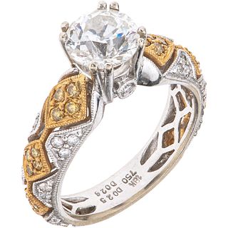 18K WHITE AND YELLOW GOLD DIAMOND RING Weight: 6.2 g. Size: 6 ¾ 1 Antique European cut diamond ~ 1.38 ...