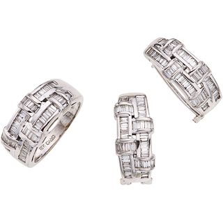 SET OF RING AND PAIR OF EARRINGS WITH DIAMONDS IN 18K WHITE GOLD Ring size: 6 ¾ Post earrings. Size ...