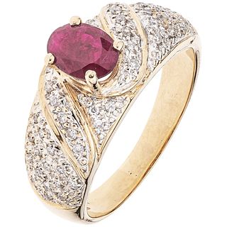 RUBY AND DIAMOND RING IN 14K YELLOW GOLD Weight: 5.4 g. Size: 7 ¾ 1 Ruby oval cut fa ...