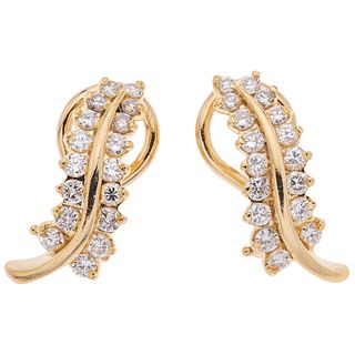 PAIR OF 14K YELLOW GOLD DIAMOND EARRINGS Post earrings. Weight: 4.5 g. Size: 0.23 x 0.7" (0.6 x 1.8 cm)