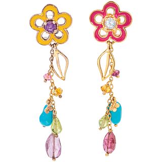 PAIR OF EARRINGS WITH TOPAZ, AMETHYSTS, CITRINES, PERIDOTS AND TURQUOISES IN 18K YELLOW GOLD FROM THE SIGNATURE TOUS 
