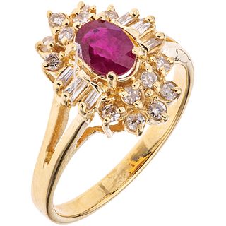 RING WITH RUBY AND DIAMONDS IN 14K YELLOW GOLD Weight: 3.5 g. Size: 6 ½ 1 Ruby faceted oval cut ~ 0.57 ct ...