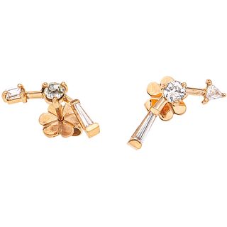 EARRINGS WITH DIAMONDS IN 18K ROSE GOLD Weight: 2.6 g. Size: 0.27 x 0.62" (0.7 x 1.6 cm) 2 Antique cut diamonds...
