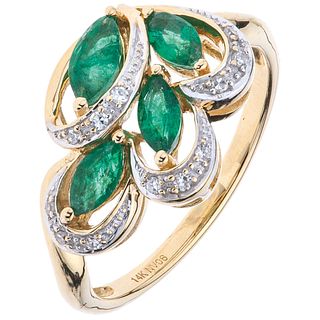 14K YELLOW GOLD RING WITH EMERALDS AND DIAMONDS Weight: 2.9 g. Size: 6 ½ 