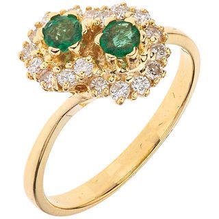 14K YELLOW GOLD RING WITH EARRINGS AND DIAMONDS Weight: 3.1 g. Size: 7 2 Faceted round cut emeralds ~ ...