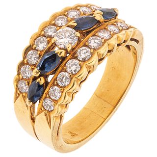 RING WITH SAPPHIRES AND DIAMONDS IN 18K YELLOW GOLD Weight: 9.0 g. Size: 6 4 Marquise cut sapphires ~ 0.40 ct 1 ...