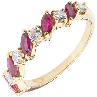 RING WITH RUBES AND DIAMONDS IN 18K YELLOW GOLD Weight: 2.7 g. Size: 6 5 Rubies faceted marquise cut ~ 0.50 ct ...