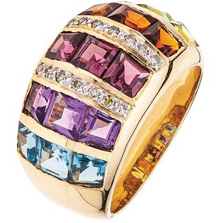 RING WITH PERIDOTS, GARNETS, TOURMALINES, AMETHYSTS AND TOPAZ IN 14K YELLOW GOLD Weight: 9.7 g. Size: 7 15 Gem ...