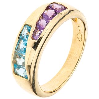 RING WITH AMETHYSTS AND TOPAZ IN 14K YELLOW GOLD Weight: 5.3 g. Size: 7 ¼ 4 Faceted Round Cut Amethysts ~ ...