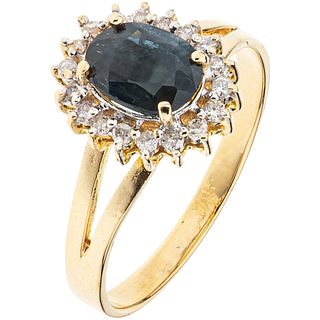 RING WITH SAPPHIRE AND DIAMONDS IN 14K YELLOW GOLD Weight: 2.9 g. Size: 8 1 Faceted oval cut sapphire ~ 0.90 ct ...