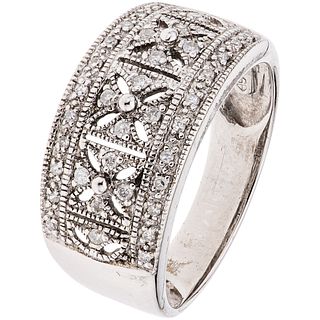 RING WITH DIAMONDS IN 14K WHITE GOLD Weight: 4.7 g. Size: 9 36 Brilliant cut diamonds and 8x8 ~ 0.24 ct
