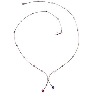 18K WHITE GOLD RUBY, SAPPHIRE AND DIAMONDS CHOKER Carabiner clasp. Weight: 7.7 g. Length: 16.3" (41.5 cm)