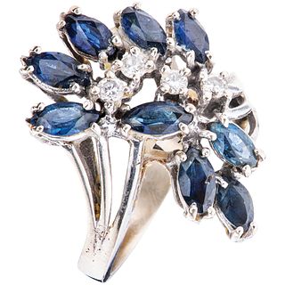 8K WHITE GOLD RING WITH SAPPHIRES AND DIAMONDS Shows use. Weight: 5.4 g. Size: 6 9 Marquise cut sapphires ~ 1.0 ...