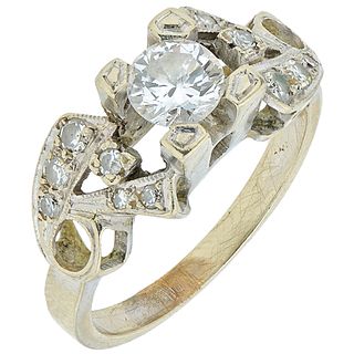 RING WITH DIAMONDS IN 14K WHITE GOLD Weight: 4.5 g. Size: 6 ½ 1 Brilliant cut diamond ~ 0.49 ct