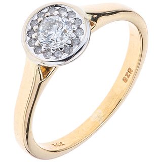 RING WITH DIAMONDS IN 14K YELLOW GOLD Weight: 2.9 g. Size: 6 ¼ 1 Brilliant cut diamond ~ 0.20 ct Clarity: ...