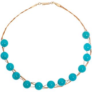 14K YELLOW GOLD TURQUOISE CHOKER Box clasp with 8-shape safety. Weight: 35.8 g. Length: 15.7" (40.0 cm)