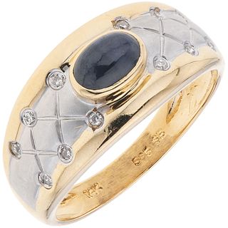 RING WITH SAPPHIRE AND DIAMONDS IN 14K YELLOW GOLD Weight: 3.7 g. Size: 7 ¼ 1 Cabochon cut sapphire ...