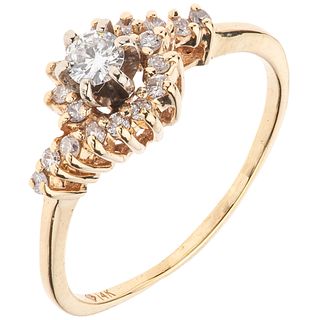 RING WITH DIAMONDS IN 14K YELLOW GOLD Weight: 2.3 g. Size: 7 19 Brilliant cut diamonds ~ 0.32 ct