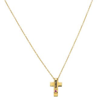 18K YELLOW GOLD CHOKER AND RUBY CROSS Choker with carabiner clasp. Length: 17.9" (45.5 cm)