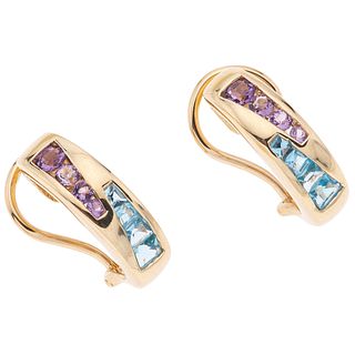 PAIR OF EARRINGS WITH AMETHYST AND TOPAZ IN 14K YELLOW GOLD Weight: 6.3 g. Size: 0.19 x 0.66" (0.5 x 1.7 cm)