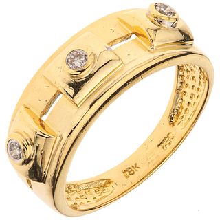 RING WITH DIAMONDS IN 18K YELLOW GOLD Weight: 4.4 g. Size: 6 ½ 3 Brilliant cut diamonds ~ 0.09 ct