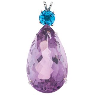 14K WHITE GOLD AMETHYST AND TOPAZ PENDANT With a rigid chain. Weight: 14.7 g. Size: 0.78 x 1.8" (2.0 x 4.7 cm)