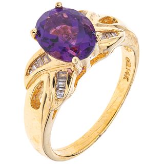 RING WITH AMETHYST AND DIAMONDS IN 14K YELLOW GOLD Weight: 4.6 g. Size: 6 ½ 1 Amethyst faceted oval cut ~ 1.90