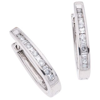 PAIR OF DIAMOND EARRINGS IN 14K WHITE GOLD Weight: 3.1 g. Size: 0.07 x 0.62" (0.2 x 1.6 cm)