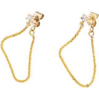 PAIR OF DIAMOND EARRINGS IN 14K YELLOW GOLD Weight: 1.4 g. Size: 0.07 x 1.4" (0.2 x 3.6 cm)