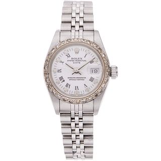 ROLEX OYSTER PERPETUAL DATE LADY WATCH WITH STEEL DIAMONDS REF. 69240, CA. 1993-1994 Movement: automatic. Caliber...