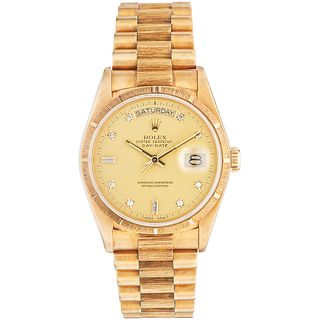 ROLEX OYSTER PERPETUAL DAY - DATE WATCH WITH DIAMONDS IN 18K YELLOW GOLD REF. 1878, CA. 1986 - 1987 Movement: automatic ...