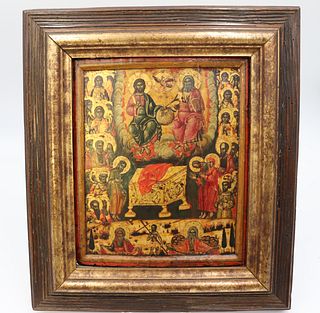 Antique Painted Wooden Icon On Panel.