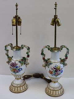 Attributed To Dresden Pair Of Porcelain Urn Form