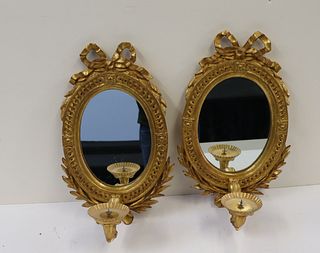 Pair Of Finely Carved Giltwood Ribbon Sconces.