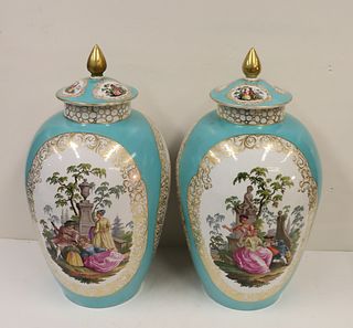 SEVRES Style Pair Of Large Porcelain Lidded Urns