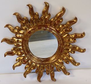 Vintage Carved And Giltwood Sunburst Mirror.