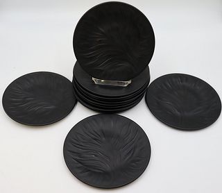 12 Lalique France Signed "Alques Noir" Plates