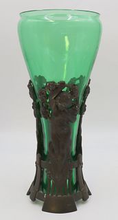 A Carder Steuben Vase In Gilt Metal Cherub Base