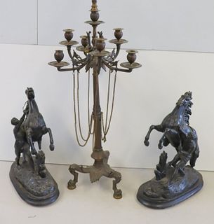 Pair Of Patinated Metal Horse Sculptures Together