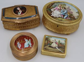 (4) Gilt Metal Jewelry Caskets with Plaques of